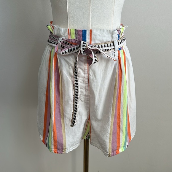 Lemlem H&M Womens High Waist Lightweight Breathable Linen Blend Stripe Shorts S - Picture 3 of 13